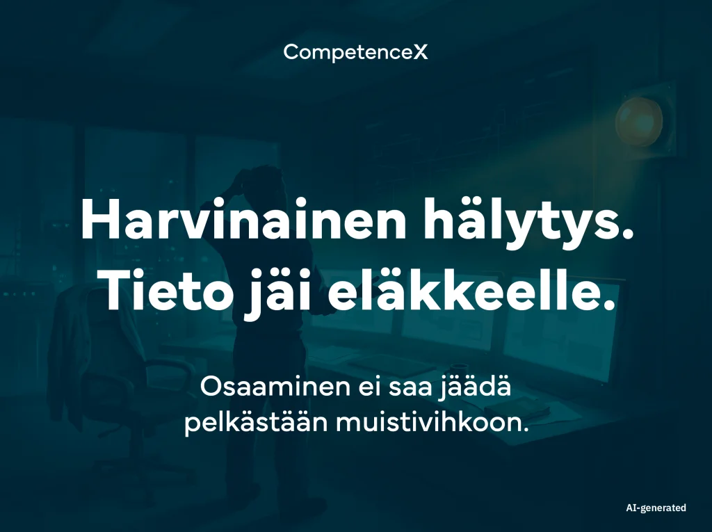 Harvinainen hälytys. Tieto jäi eläkkeelle. Osaaminen ei saa jäädä pelkästään muistivihkoon.
